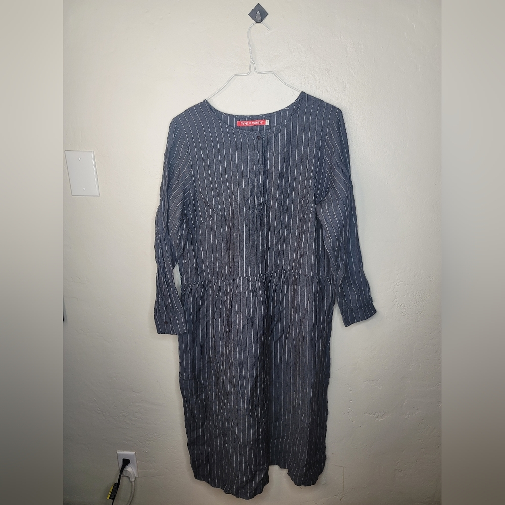 Relaxed Navy Pinstripe Midi Dress